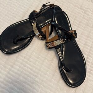 Coach Black and Gold Sandals with Adjustable Buckles